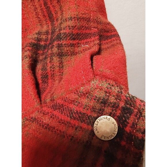 Red Buffalo Check Pendleton Lafayette  Wool  Coat Shearling Collar Womens  L - Picture 8 of 16